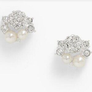 NEW TALBOTS - Pearl Crystal Cluster Stud Earrings